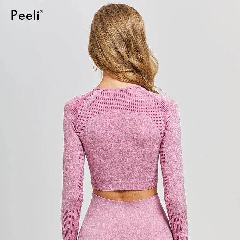 Peeli Long Sleeve Gym Crop Top Sports Yoga Top Women Seamless T-Shirts –  Top Yoga Essentials